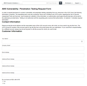 AWS penetration testing request form