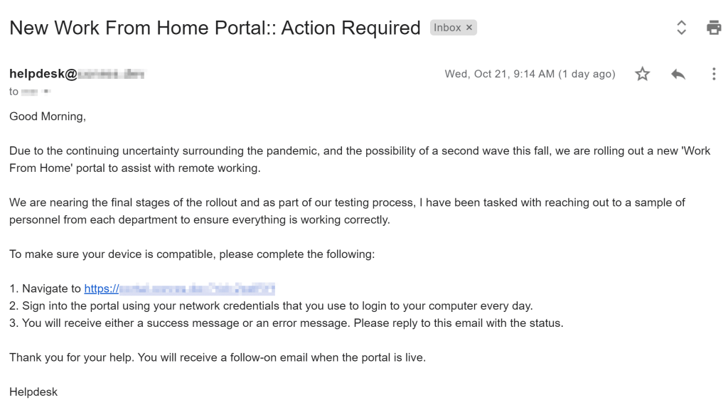 social engineering email example